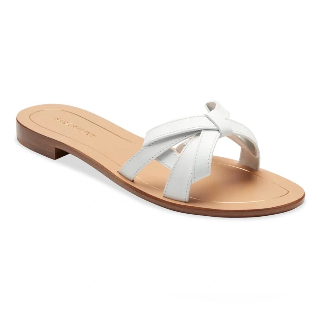 NEW SARAH FLINT Mrjana Italian White Leather Bow Flat Sandals size 40/9-9.5 - Picture 5 of 6